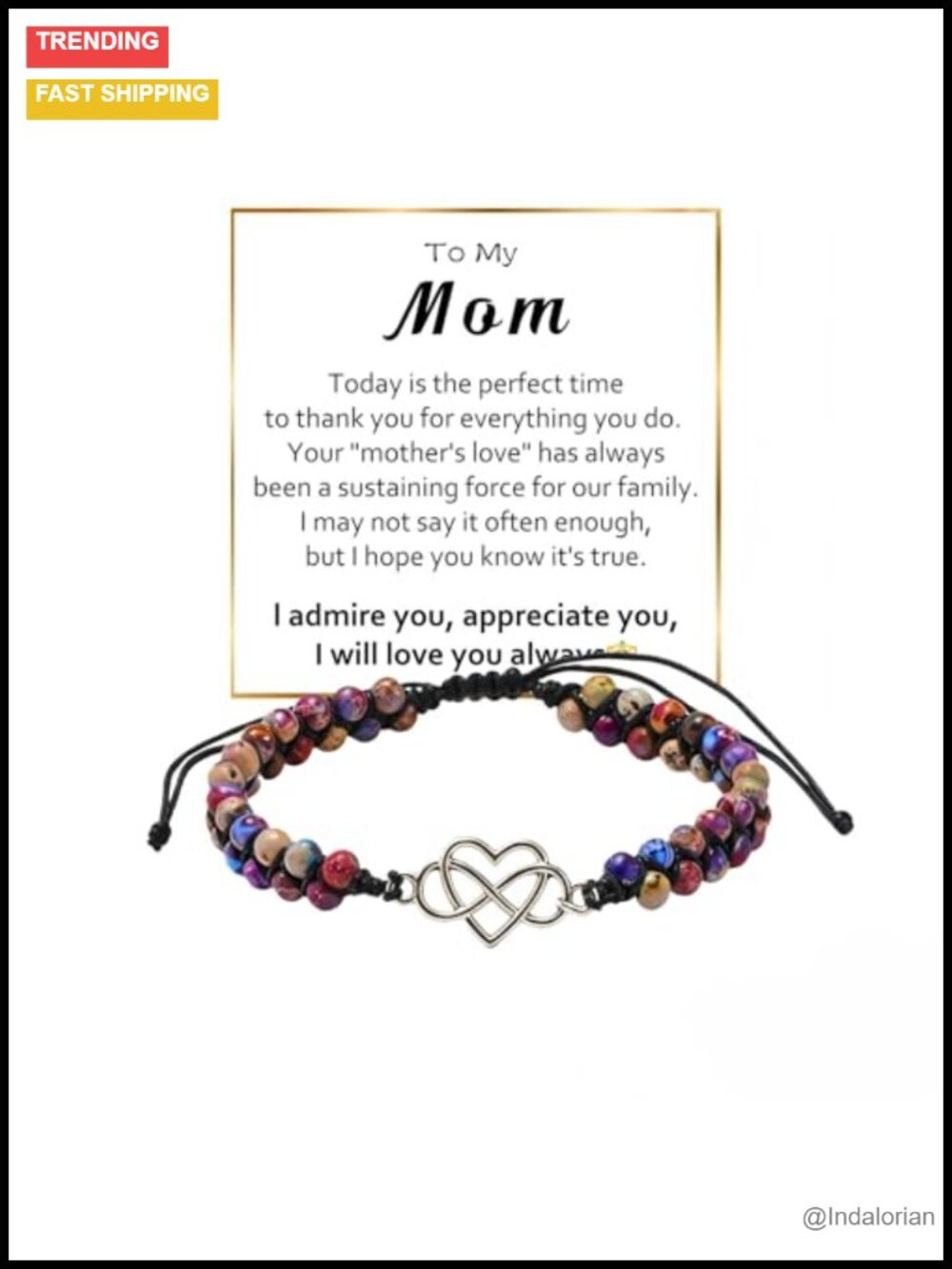 Infinity Love Heart Bracelet, Natural Stone Beaded, Adjustable